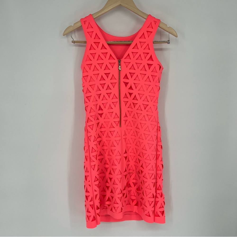 Lilly Pulitzer Vibrant Pink Daisy Laser Cut Geometric Sleeveless Dress XXS - Picture 10 of 16